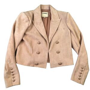 L'agence Womens‎ Inez Cropped Suede Leather Blazer Jacket Camel sz 8 Dusty Pink